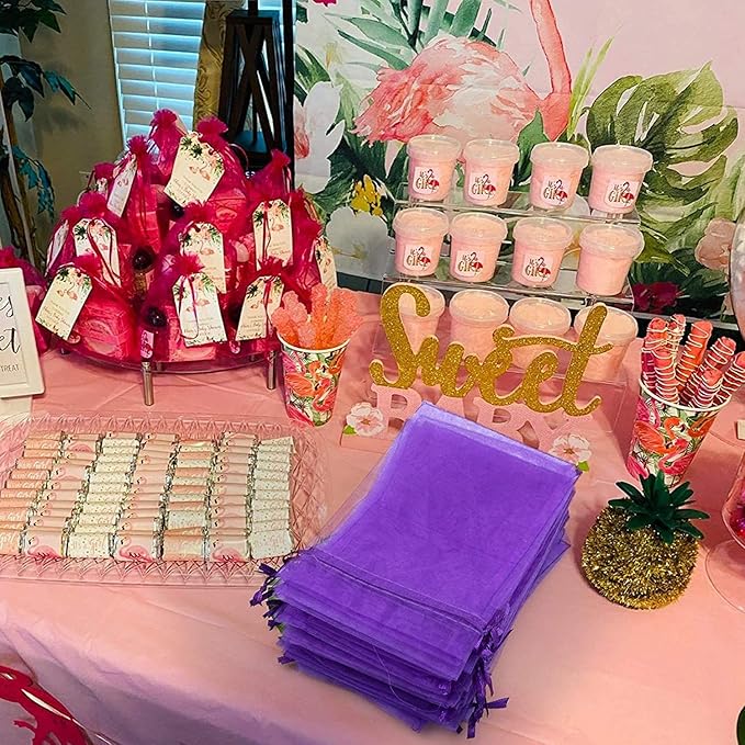 ANZNKU 50PCS Sheer Organza Bags, Premium Purple Organza Bags 5x7 Inch, Gift Bag Small Size for Halloween, Mesh Bag Candy Pouches, Small Mesh Pouches with Drawstring, Party Wedding Favor Pouch