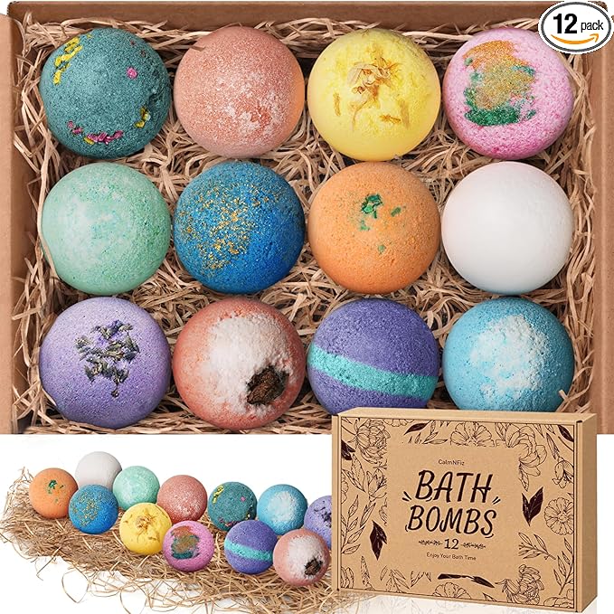 Bath Bombs for Women, 12 PCS Bath Set, Natural Bubble Bathbombs with Shea Butter, Dry Skin Moisturizing, Present for Mother’s Day, Birthday, Valentine’s Day for Mom, Wife, Her, Girls