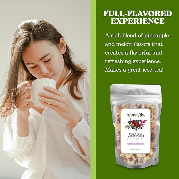 Nelson's Tea Pineapple Melon Punch - Caffeine Free, Cut & Sifted Rooibos Green Tea with Apple, Cranberry, Hibiscus, Marigod and Safflower Loose Leaf Tea (1.1 oz)
