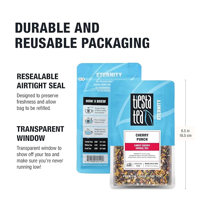 Tiesta Tea - Cherry Punch, Loose Leaf, Sweet Cherry Herbal Tea, Premium Blend, Non-Caffeinated, Makes Hot or Iced & Brews Up to 25 Cups, 2oz Resealable Pouch