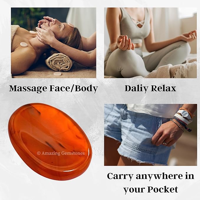 Amazing Gemstone Carnelian Worry Stone Crystals and Healing Stones - Stress Relief Gifts - Piedra Crystal Fidget for Meditation, Relaxation - Unique Stocking Stuffers and Birthday Gifts