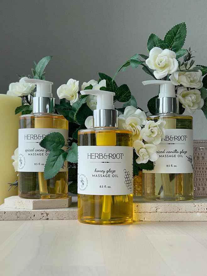 Spiced Vanilla Glaze Massage Oil, 8.5 oz | Body Oil with Vanilla & Cinnamon, Made with Coconut & Sweet Almond Oils | Non-Sticky, Moisturizing, Aromatherapy Gift