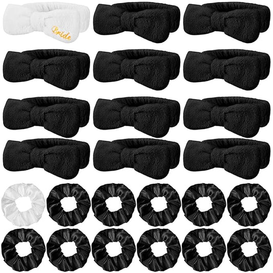 24 Pcs Bachelorette Party Favors Include 12 Bride Bridesmaid Spa Headband 12 Bridesmaid Gifts Scrunchies for Women Sleepover Spa Bachelorette Party Accessories Supplies(White,Black)