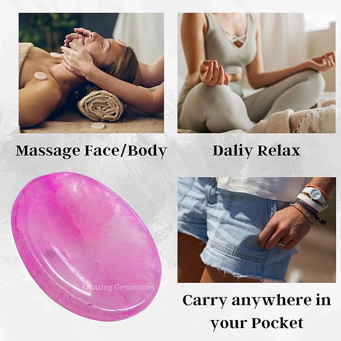 Amazing Gemstone Pink Onyx Worry Stone Crystals & Healing Stones - Worry Stones for Stress Relief Gifts - Piedra Crystal Fidget for Meditation, Relaxation - Unique Stocking Stuffers & Birthday Gifts