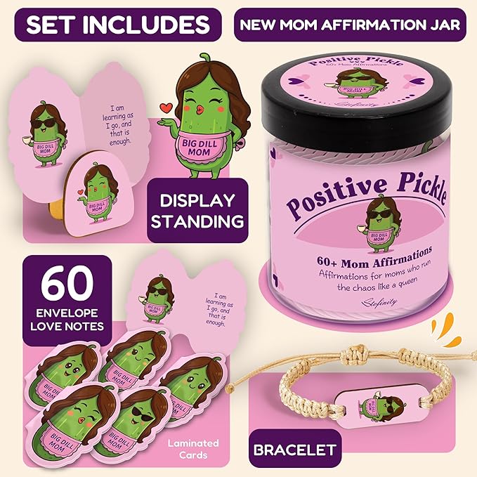 New Mom Affirmation Cards - Positive Pickle Postpartum Gift For New Mothers, Stress Relief Gifts For Pregnant Women, Birth Affirmations Mom Essentials Care Package After Birth Recovery
