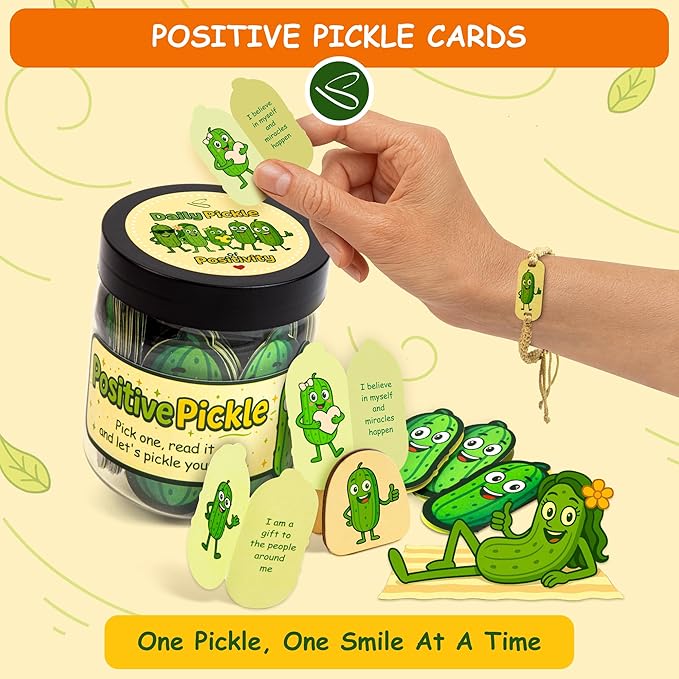 Positive Pickle Affirmation Jar - 60 Daily Affirmation Cards For Women, Teenage Girl Birthday Gifts, Inspirational Quotes Teacher Gifts, Stocking Stuffers For Teen Girls Trendy Stuff Christmas Gift