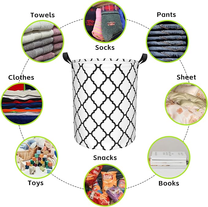 Laundry Basket Moroccan Pattern Laundry Basket Oxford Cloth Laundry Hamper Large Storage Baskets Toy Organizer Tote Bag For Bedroom Clothes Bathroom 17.3(H) x16.5(D) Inch