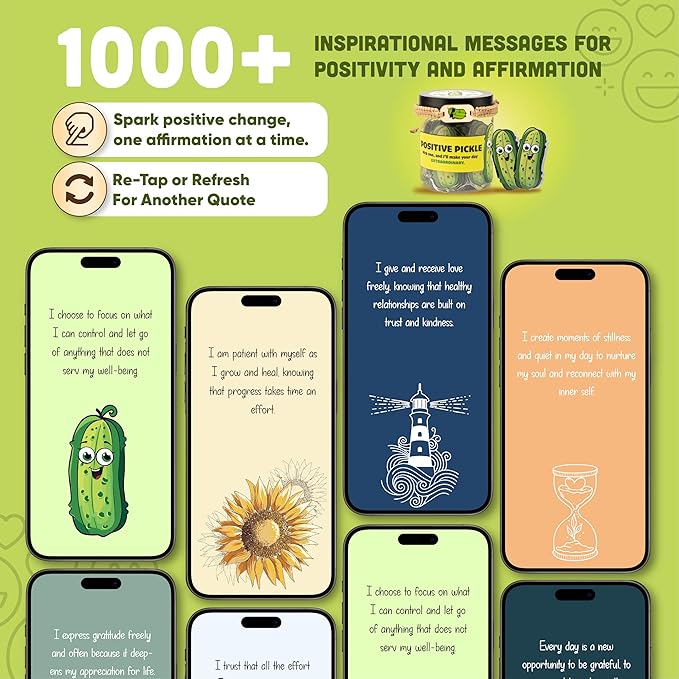 60 Positive Pickle Cards Jar, Affirmation Cards For Women, Teens, Stocking Stuffers, Christmas Gifts For Women Mom, Gifts For Women, Teacher Gifts, White Elephant Gifts, Teen Girl Gifts Trendy Stuff