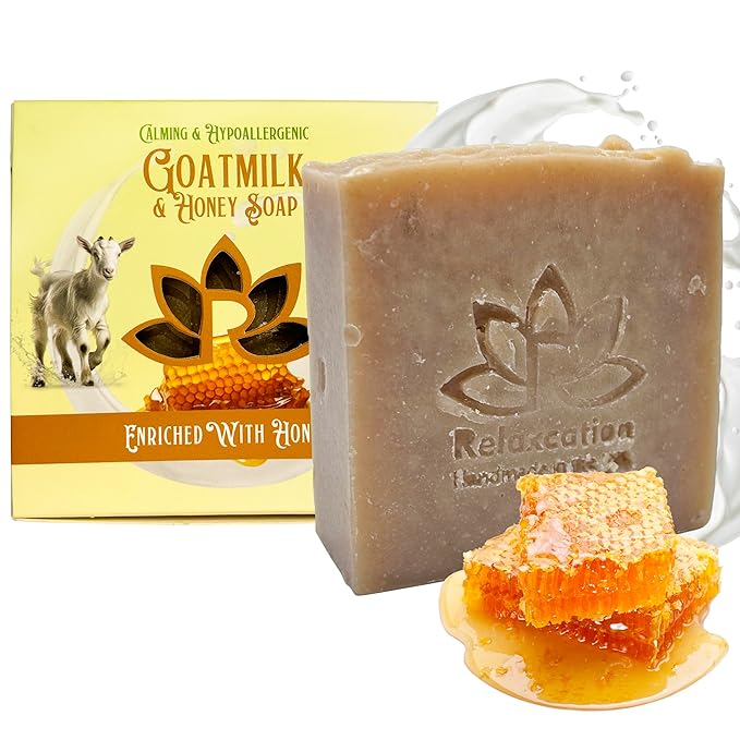 100% Natural Goat Milk Soap Bar with Real Raw HONEY and GOAT MILK - Mild and Soft Cold Process Soap Bar | Handmade in USA (Goat Milk and Honey)