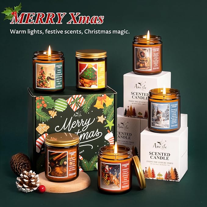 Christmas Candles | Christmas Garland Scented Candle, Holiday Soy Wax Candles for Home Scented, Aromatherapy Gifts for Women and Men, Cozy Winter Candle for Home Decor, 7 oz