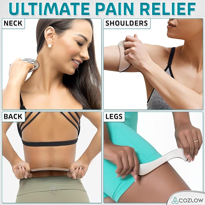 COZLOW 4-in-1 Muscle Scraper Tool Set - Skin Scraping Massage Tools for IASTM Therapy - Deep Tissue Gua Sha for Soft Tissue Mobilization, Fascia & Myofascial Release - Stainless Steel Metal Blades