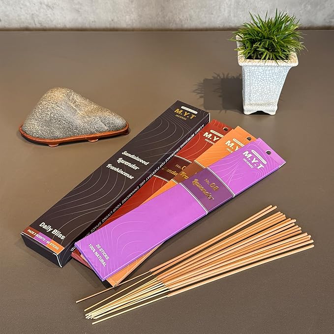 M.Y.T Natural Incense Sticks – Sandalwood, Lavender, Frankincense – Long-Lasting, Low Smoke – Relaxation, Meditation, Odor Removing – 60 Sticks