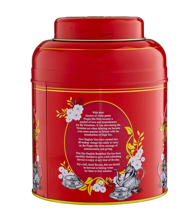 New English Teas Vintage Victorian Tea Caddy with 80 English Teabags (Red)