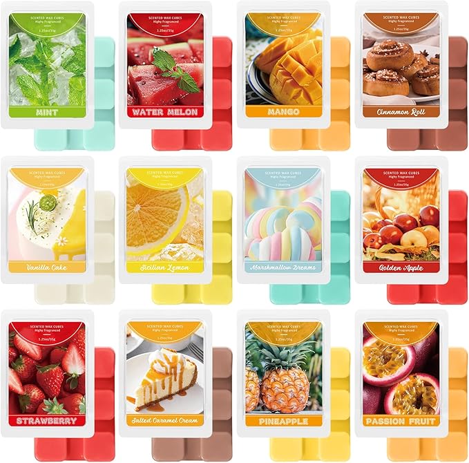 STRN Wax Melts Premium Soy Wax Cubes, Long-Lasting Highly Scented Essential Oils Fragrances Wax Cubes for Warmers Plant Based All Natural Soy Wax Melts - 12 Pack