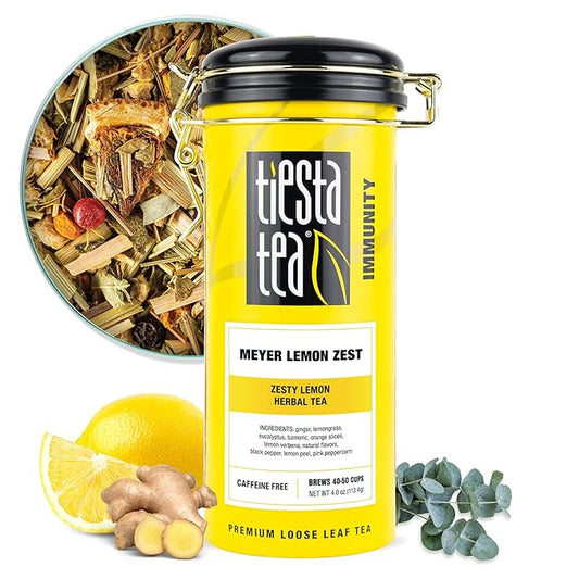 Tiesta Tea - Meyer Lemon Zest, Loose Leaf, Zesty Lemon Herbal Tea, Premium Non-Caffeinated Blend, Makes Hot or Iced & Up to 50 Cups, 4oz Refillable Tin