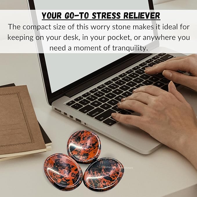 Amazing Gemstone Mahogany Obsidian Worry Stone Crystals and Healing Stones - Worry Stones for Stress Relief Gifts - Piedra Crystal Fidget for Meditation - Unique Stocking Stuffers Gifts for Women, Men