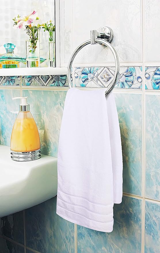 Utopia Towels 8 Piece Luxury Towel Set, 2 Bath, 2 Hand, and 4 Wash Cloths, 600 GSM Ring Spun Cotton, Highly Absorbent Viscose Stripe Towels, Ideal for Everyday use, White