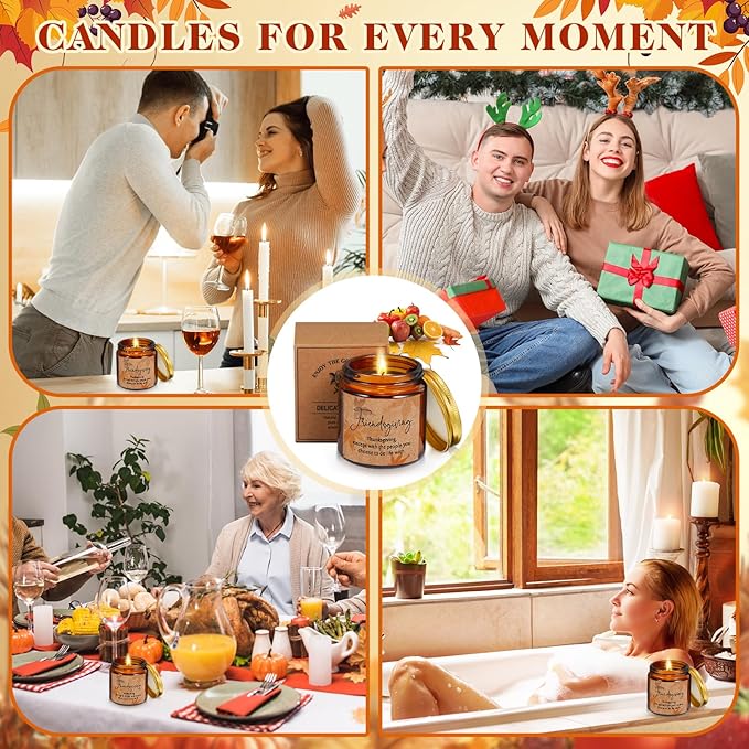 3 Pcs Thanksgiving Gifts Fall Scented Candles Set 3.5 Oz Soy Wax Pumpkin Scented Glass Jar Candle Friendsgiving Gift for Friends Coworker Women Men Autumn Birthday (Amber)