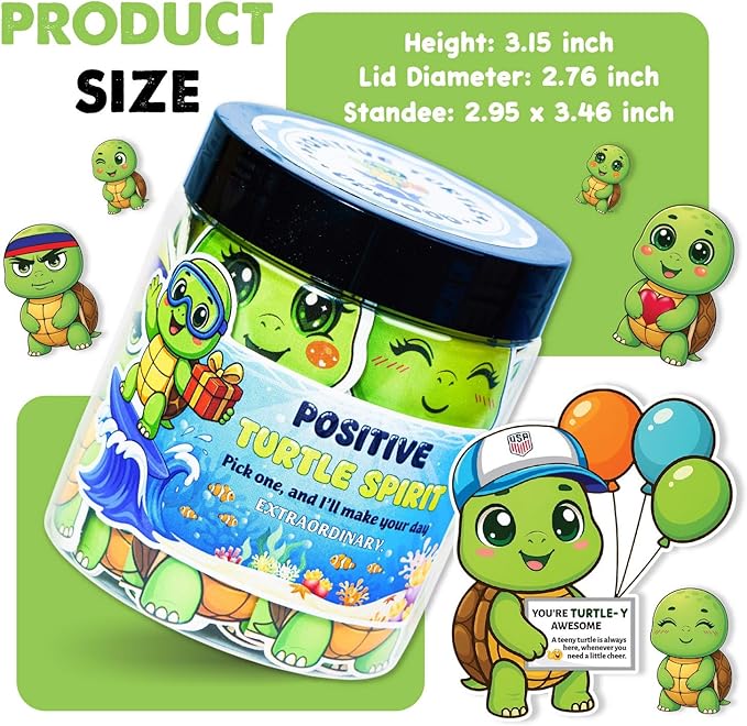Positive Turtle Jar – 60 Daily Affirmation Cards with Standee | Cute Desk Decor & Encouragement Gift for Women, Coworkers, Teens, Friends | Emotional Support Jar, Just Because, Self Care Idea