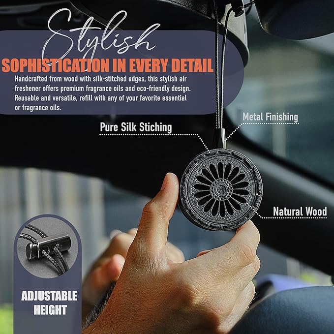 Wood Car Air Freshener — Handmade Air Freshener — Best Wheels Aromatherapy Fragrance Oil Diffuser in Wooden Gift Box — Ready To Gift Set with Mountain Rain Fragrance Oil - 10 ml