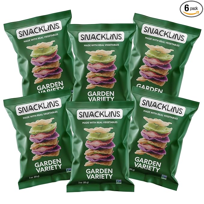 SNACKLINS Plant Based Crisps - Garden Variety - Vegan Healthy Snacks - Gluten Free, Grain Free, Plant Based Crisps, 100% Kosher For Passover, Low Calorie - No Added Sugar, Crunchy, Puffed Snack - 3oz Bag (Case Of 6)