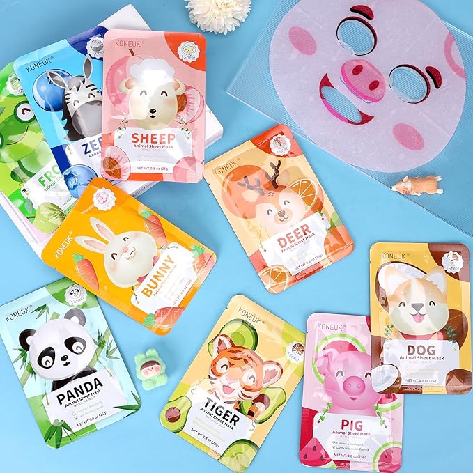 36 Pack Cute Animal Kids Face Mask, Sheet Collagen Moisturizing Face Mask for Girls Teens, Stocking Stuffers for Wome, Bulk Spa Party Gifts and Birthday Gifts
