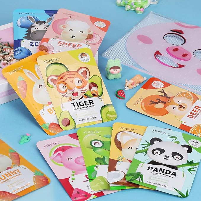 54 Pack Animal Kids Face Mask Spa, Bulk Collagen Hydrating Sheet Face Masks Skincare for Girls Teens, Christmas Gifts, Birthday Gifts, Stocking Stuffers for Women