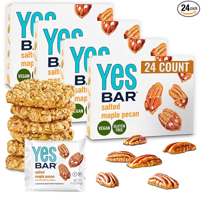 The YES Bar – Salted Maple Pecan – Plant Based Protein, Decadent Snack Bar – Vegan, Paleo, Gluten Free, Dairy Free, Low Sugar, Healthy Snack, Breakfast, Low Carb, Keto Friendly (24 Count)