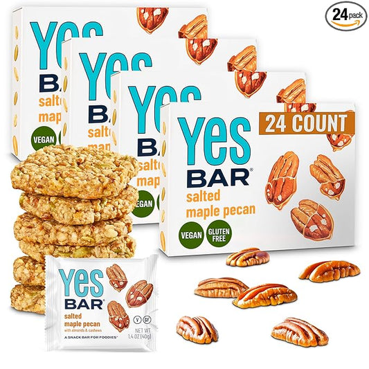 The YES Bar – Salted Maple Pecan – Plant Based Protein, Decadent Snack Bar – Vegan, Paleo, Gluten Free, Dairy Free, Low Sugar, Healthy Snack, Breakfast, Low Carb, Keto Friendly (24 Count)