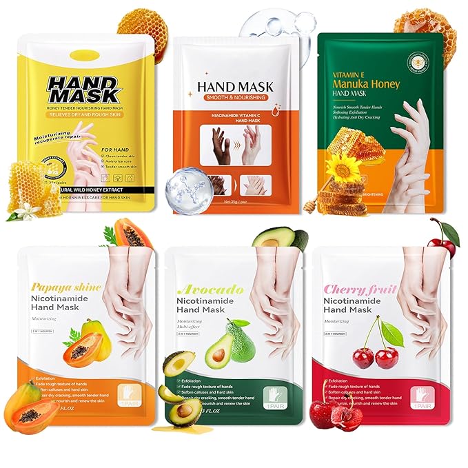 6 Pairs Hand Mask for Dry Cracked Hands,Nourishing Moisturizing Gloves,Hands Moisturizer for Deep Moisturizing,Silky Smooth Moisturizing Gloves,Hand Care Mask Set(B)