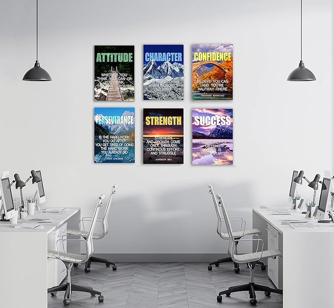 Inspirational Quotes Motto Wall Art,Motivational Office Wall Art Decoration Painting, Suitable for Library, School, Gym,Office, Living Room,Home Deco,Tabletop/Hanging,| 6-pack(38 x58 cm) Framed 3