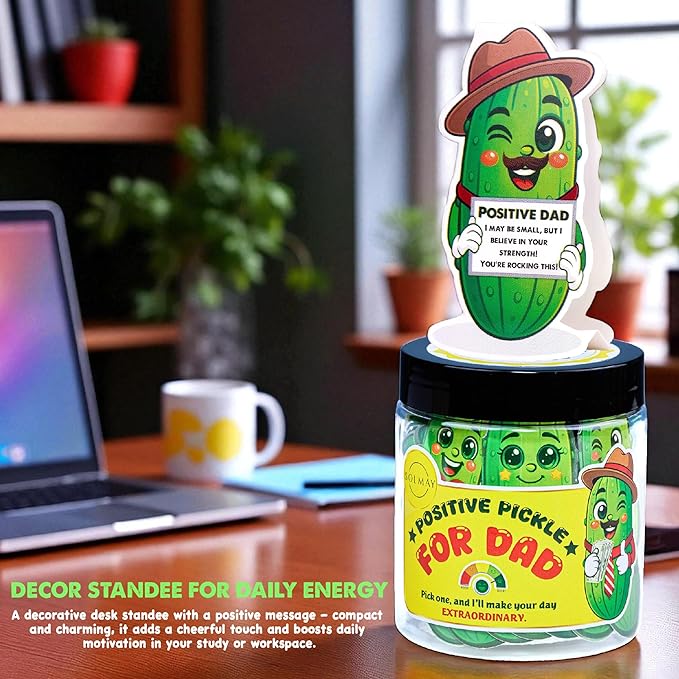 Motivational Pickle Jar for Dad – 60 Funny Affirmations & Positive Notes | Unique Gift for Fathers, Men, Coworkers | Self Care, Just Because Gift, Positive Cards, Uplifting Desk Decor