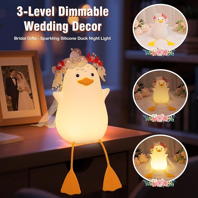 Bride Duck Night Light, Bridal Shower Gifts, Wedding Gifts for Bride/Groom with Timer & Dimmer & Rechargeable for Table Decor, Elegant Gift for Newlyweds, Anniversary, Engagement for Him Her Women Men