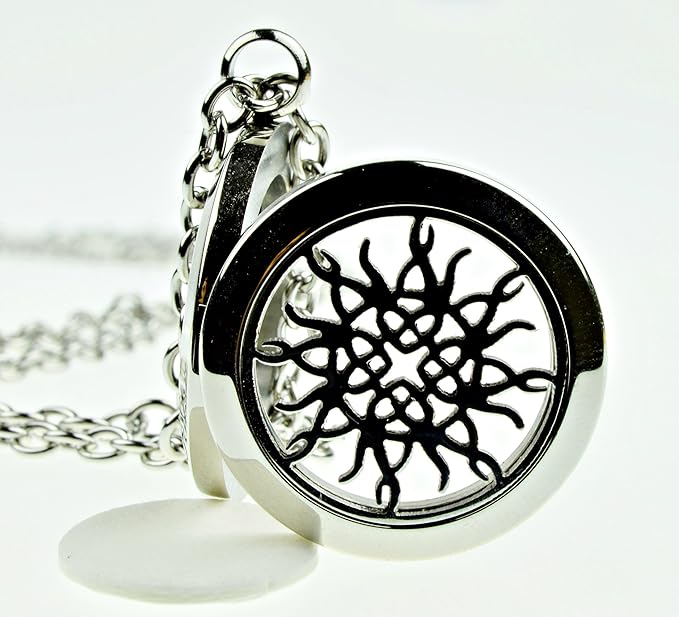 Infinity Flame Knot Essential Oil Diffuser Necklace, Stainless Steel Locket Pendant with 24 inch Chain, 12 Color Refill Pads, Customizable Color Changing Perfume Jewelry Aromatherapy
