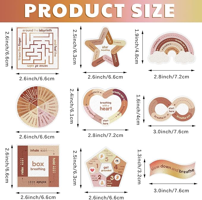 Libima 72 Pieces Anxiety Sensory Stickers Textured Stickers Fidget Mindfulness Sticker School Counselor Supplies Adult Sensory Items Anxiety Relief, 9 Styles(Boho Color)
