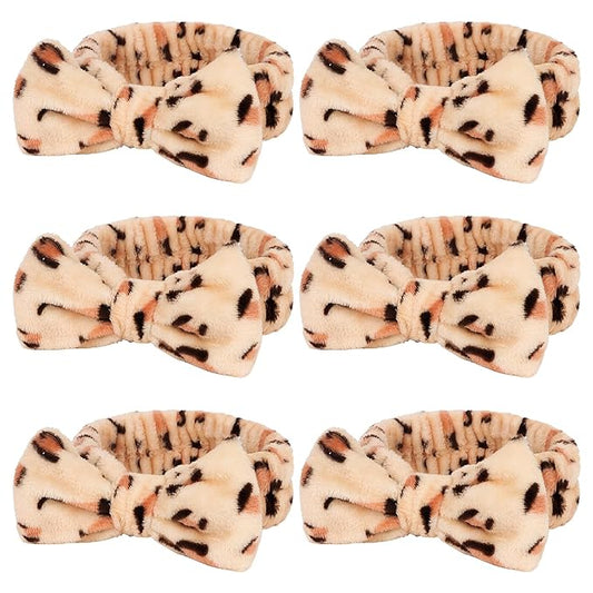 Casoty 6 Pcs Spa Headband, Hair Band for Washing Face, Cheetah Makeup Headband, Skincare Headbands, Soft Fleece Hairband for Face Washing Yoga