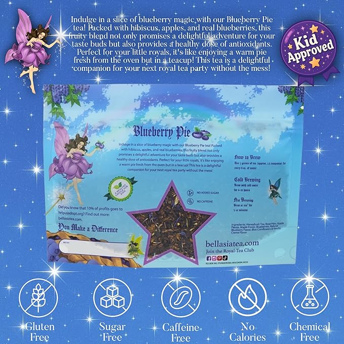 Bellasia Tea Blueberry Pie for Kids Using Real Fruit Pieces - Caffeine Free Herbal Tea Blend with Real Ingredients & Balanced Flavor- Add Loose Leaf Tea to Your Child’s Routine for A Fun & Tasty Drink