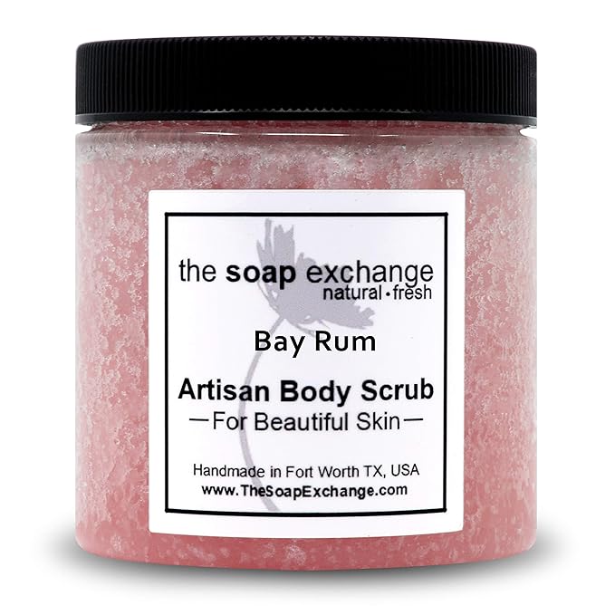 The Soap Exchange Sugar Body Scrub - Bay Rum Scent - Hand Crafted 8 fl oz / 240 ml Natural Artisan Skin Care, Shea Butter, Exfoliate, Moisturize, & Protect. Made in the USA.