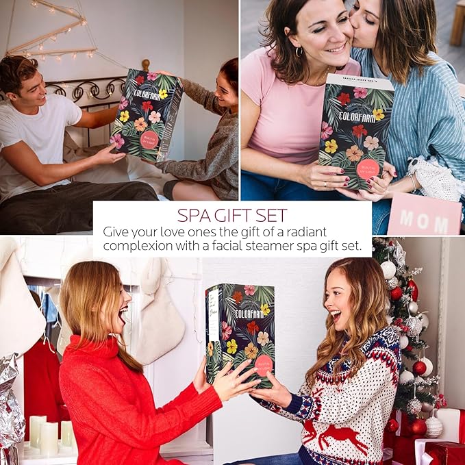 Colorfarm Facial Steamer Skin Care Kit: Face Steamer Home Spa Deep Cleaning Unclogs Pores with 4 Skin Care Tools - Relaxing Self Care Skincare Beauty Gifts for Women (On-The-Go Beauty Quick Fix Kit)