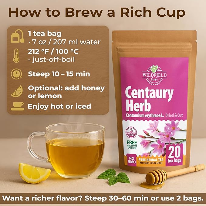 20 Bags Dried Centaury Herb Tea (Centaurii Herba) - 20 Count Centaurium Erythraea Herbal Tea