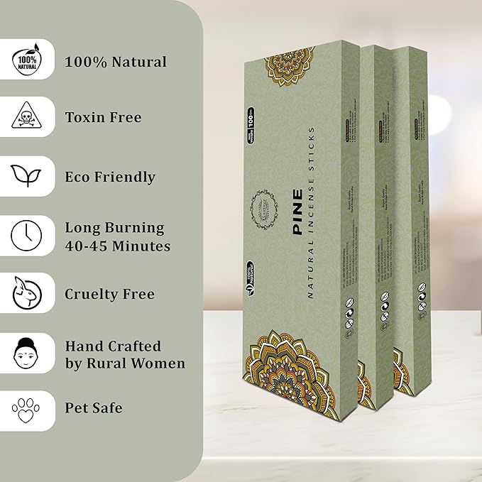 Raajsee Pine Incense Sticks 100 Gm Pack-100% Pure Organic Natural Hand Rolled Free from Chemicals-for Church,Aroma Therapy,Relaxation,Meditation & Sensual Therapy