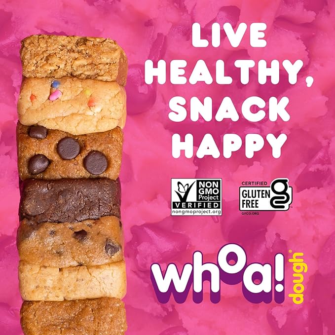 Whoa Dough Edible Cookie Dough Bars- Certified Non-GMO, Kosher and Gluten Free Bars - Healthy Snack Foods - Plant Based Snacks - Real Ingredients - Variety Pack (5 Bars)