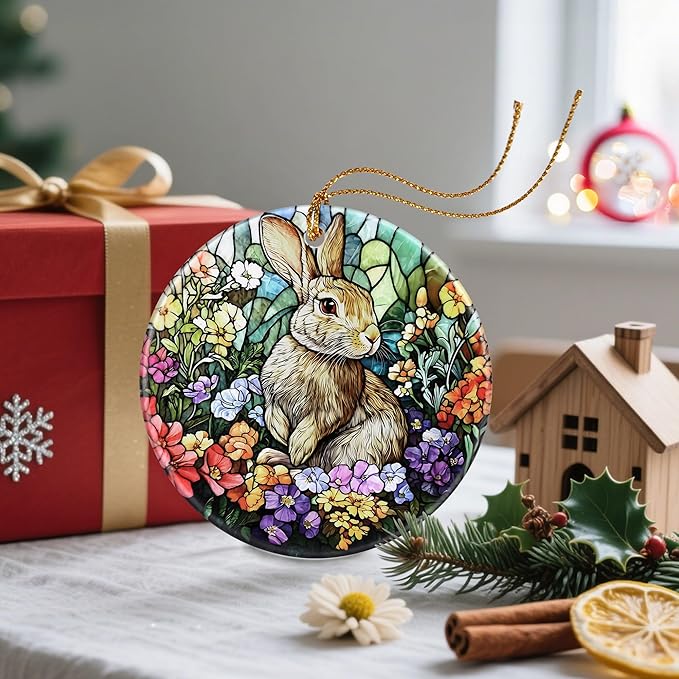 Christmas Ornament, Christmas Decoration, Ceramic-Style Rabbit Ornament, Heirloom Keepsakes, Holiday Ornaments, Holiday Presents, Unique Xmas Gifts, Gift Exchange Ornaments, Gift Idea