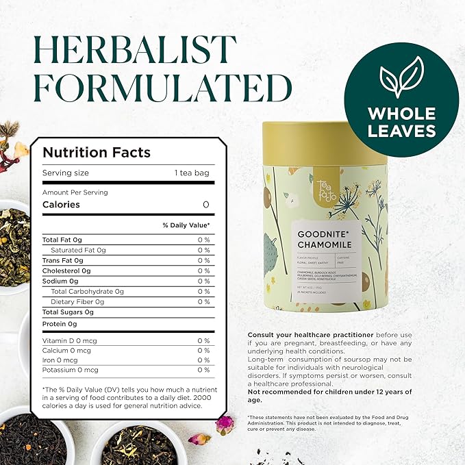 Tea Facto Goodnite* Chamomile Tea Bags with Chrysanthemum Tea for Soothing Comfort - 25 Bulk Pack Goodnight/Chamomile25
