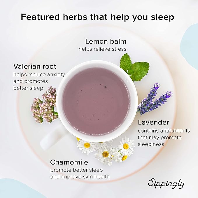 Sippingly Sleep Tea Sampler – 40 Herbal Tea Bags, 10 Calming Flavors with Valerian Root, Passionflower, and Lavender – Bedtime, Nighttime Tea for Sleep and Relaxation