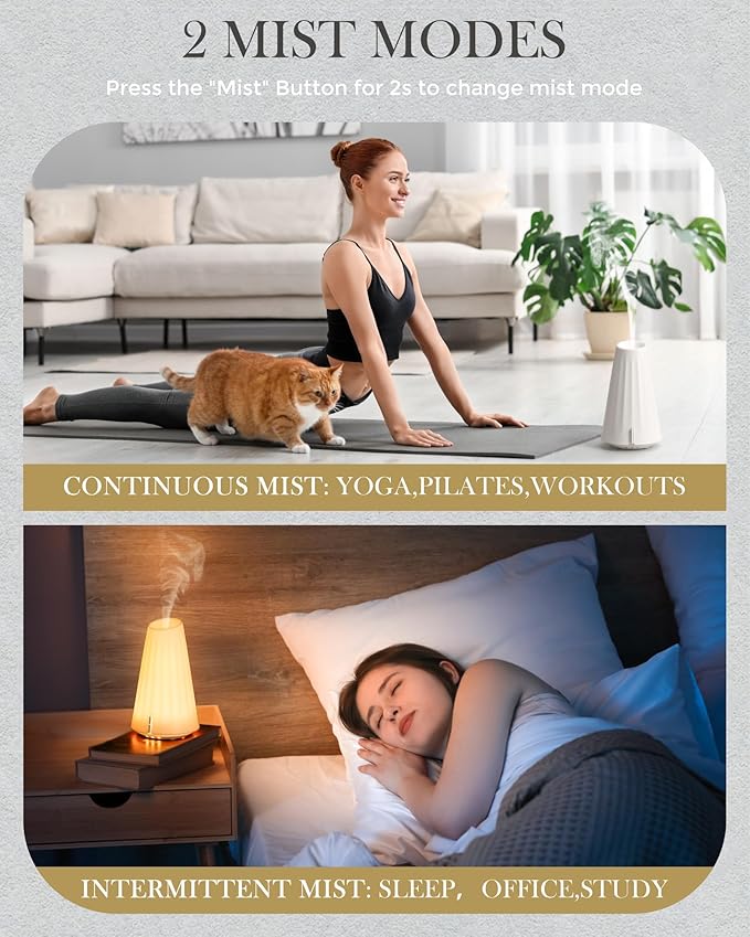 120ML Essential Oil Diffuser, 2.4MHZ Ultrasonic Aromatherapy Diffuser with 3 Timer Settings, Quiet Operation, Sleep Helper & Dimmable Night Light, Diffusers for Large Room, Home