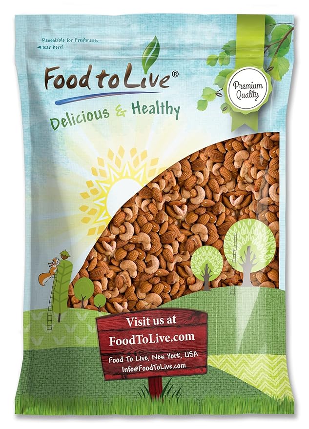 Food to Live Almonds and Cashews Mix, 8 Pounds – Dry Roasted Nuts with Himalayan Salt, Protein Rich Trail Mix, Healthy Vegan Snack, No Oils and Preservatives, Good Source of Fiber. Bulk