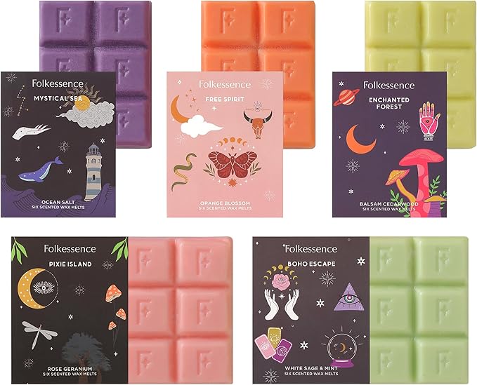 Folkulture Wax Melts or Wax Cubes | Set of 5 Scented Wax Melts for Warmer | 30 pc 100% Natural Soy and Palm Wax-Melt for Gifts for her | Orange, Balsam Cedarwood, Green Tea, Rose