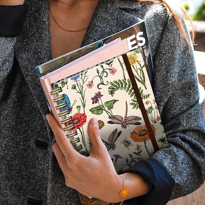 Cute Spiral Notebook, Journal for Women, Hardcover Spiral Journal, 5.5 x 8.3 Inches, 120 Pages,100gsm Paper, for Gifts Nurse Teacher Women Office Supplies(Cute dragonfly Flower)