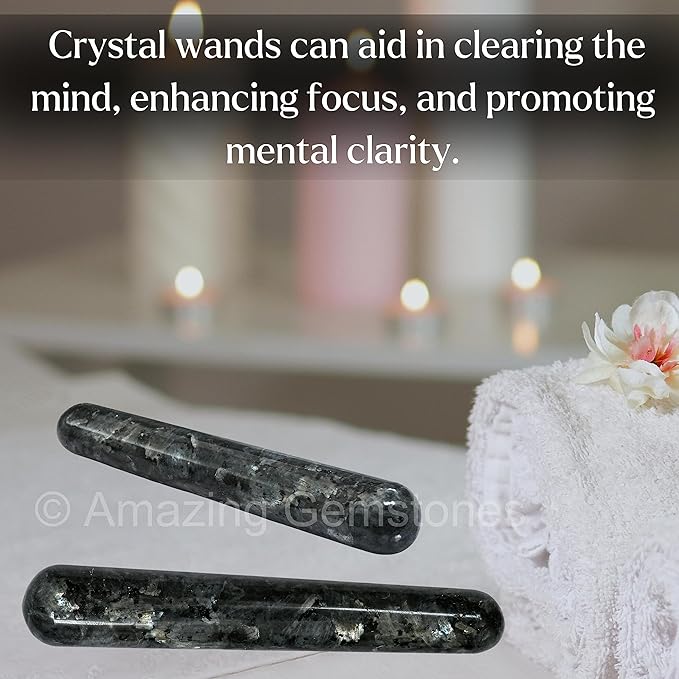 Amazing Gemstone Larvikite Crystal Wand Massage Stick - Pelvic Wand Gua Sha for Adults - Crystals and Healing Stones Massage Wands for Adults Gifts (Smooth)